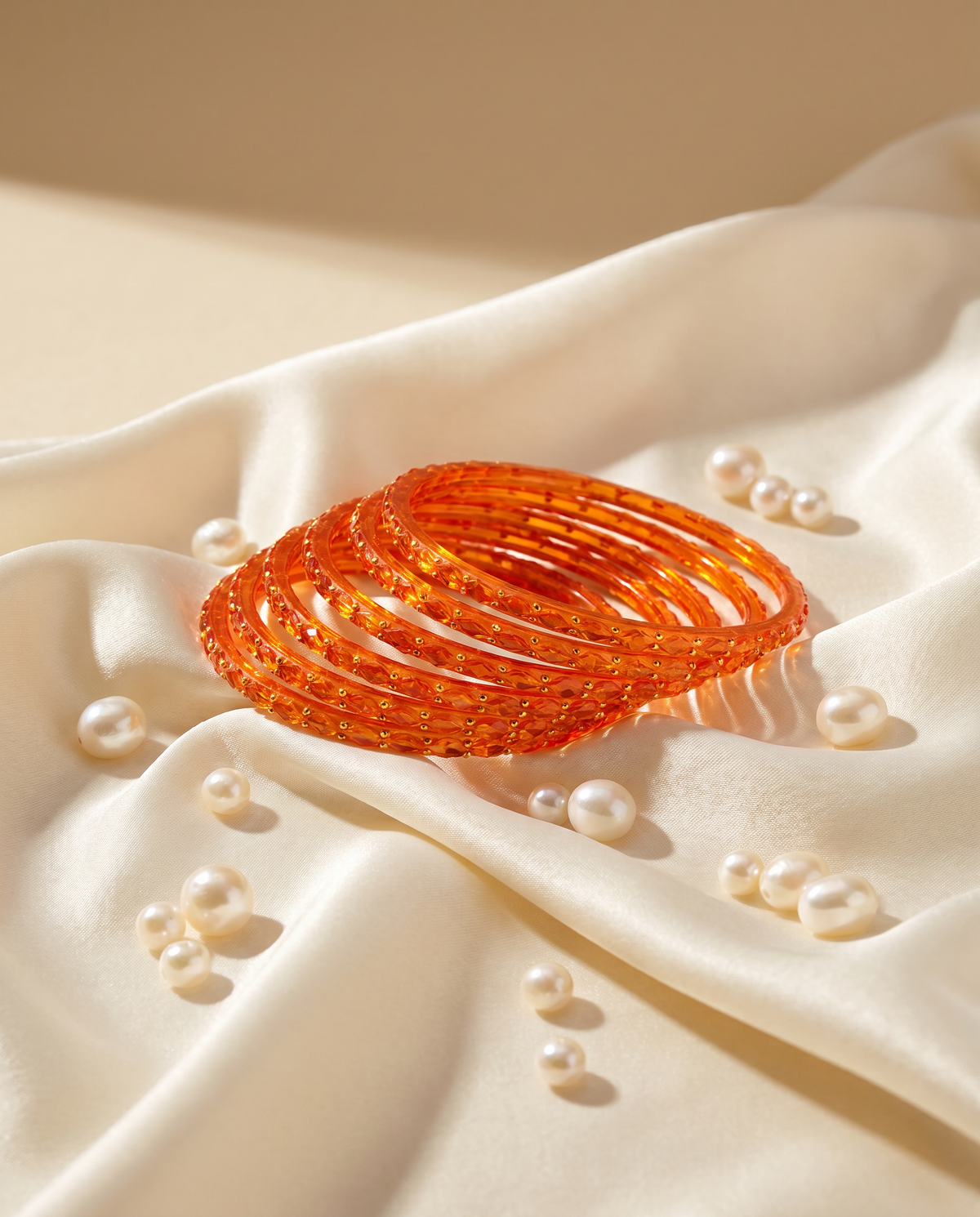 Burnt Orange Glitter Glass Bangles (handmade)