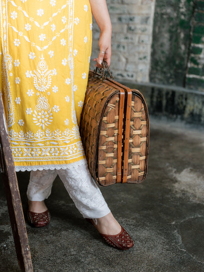 Gulbahaar - Rust Red Leather Jutti With Golden Handwork