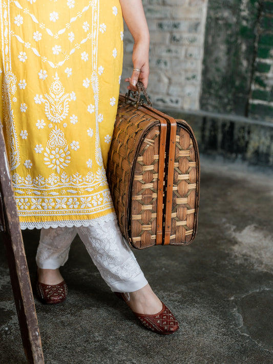 Gulbahaar - Rust Red Leather Jutti With Golden Handwork