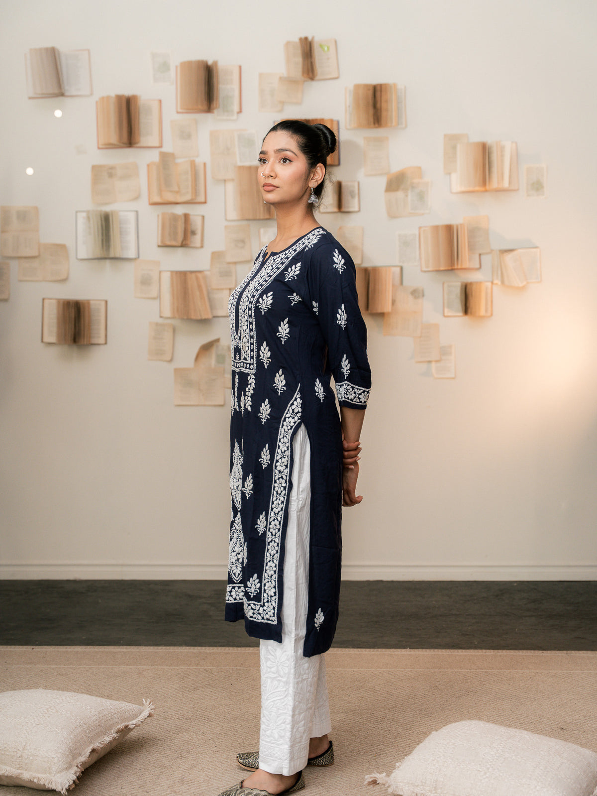 Chikankari Charm Kurti Royal Blue