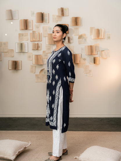 Chikankari Charm Kurti Royal Blue