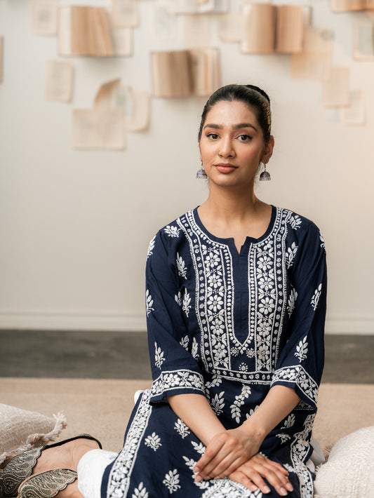 Chikankari Charm Kurti Royal Blue