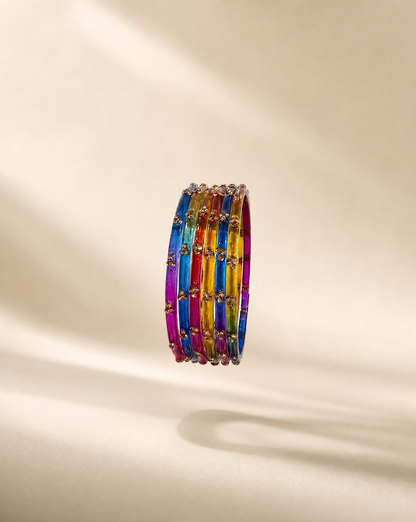Dark Rainbow Glitter Glass Bangles (handmade)