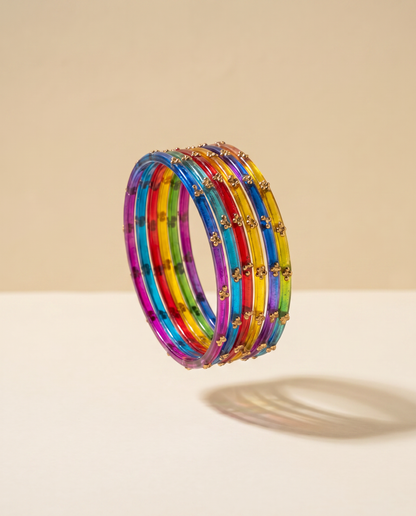 Dark Rainbow Glitter Glass Bangles (handmade)