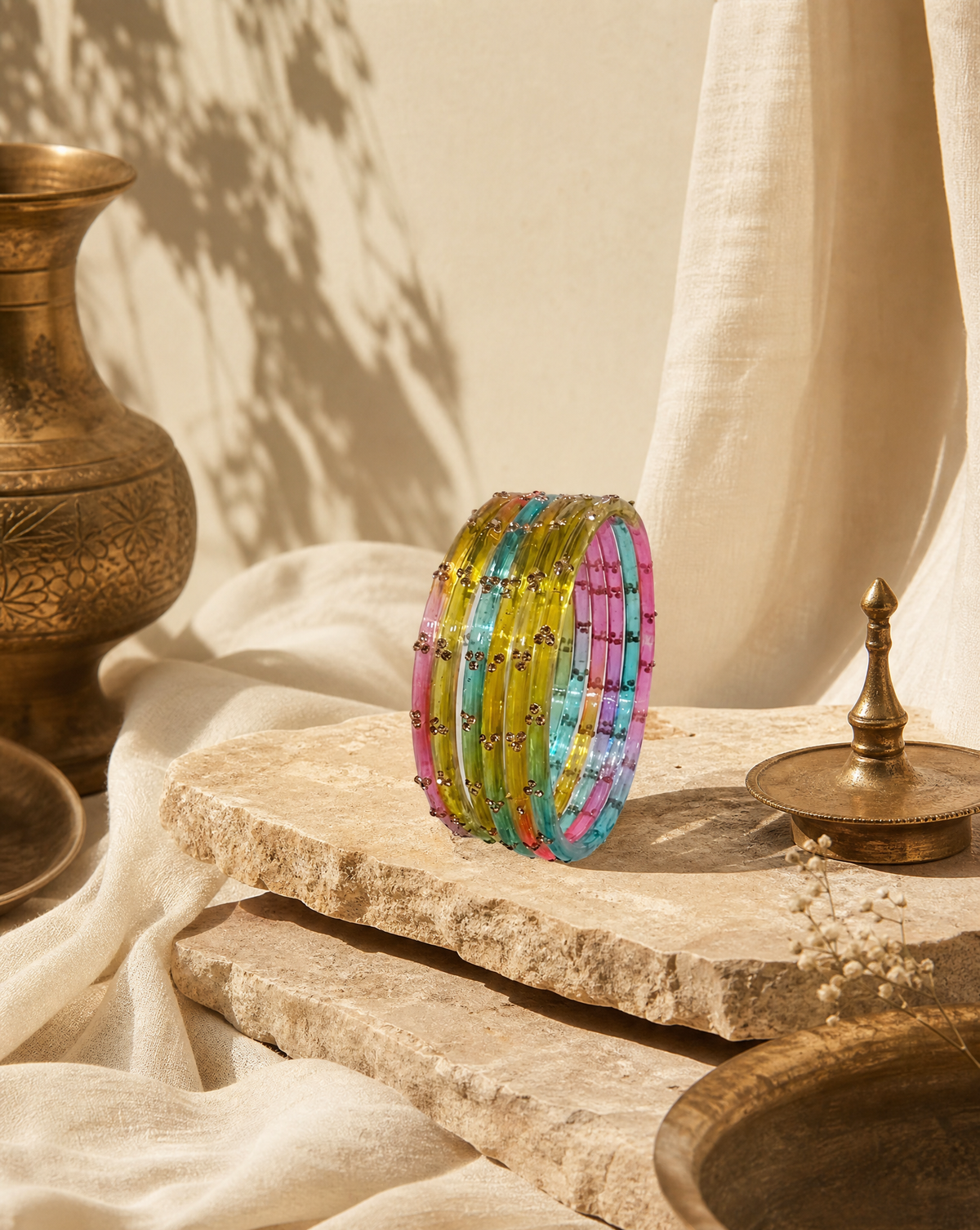 Rainbow Glitter Glass Bangles (handmade)