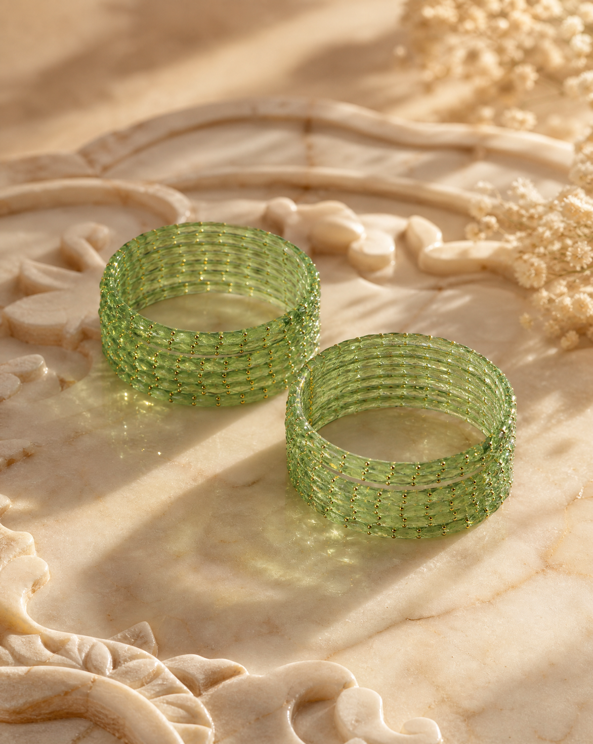 Apple Green Glitter Glass Bangles (handmade)