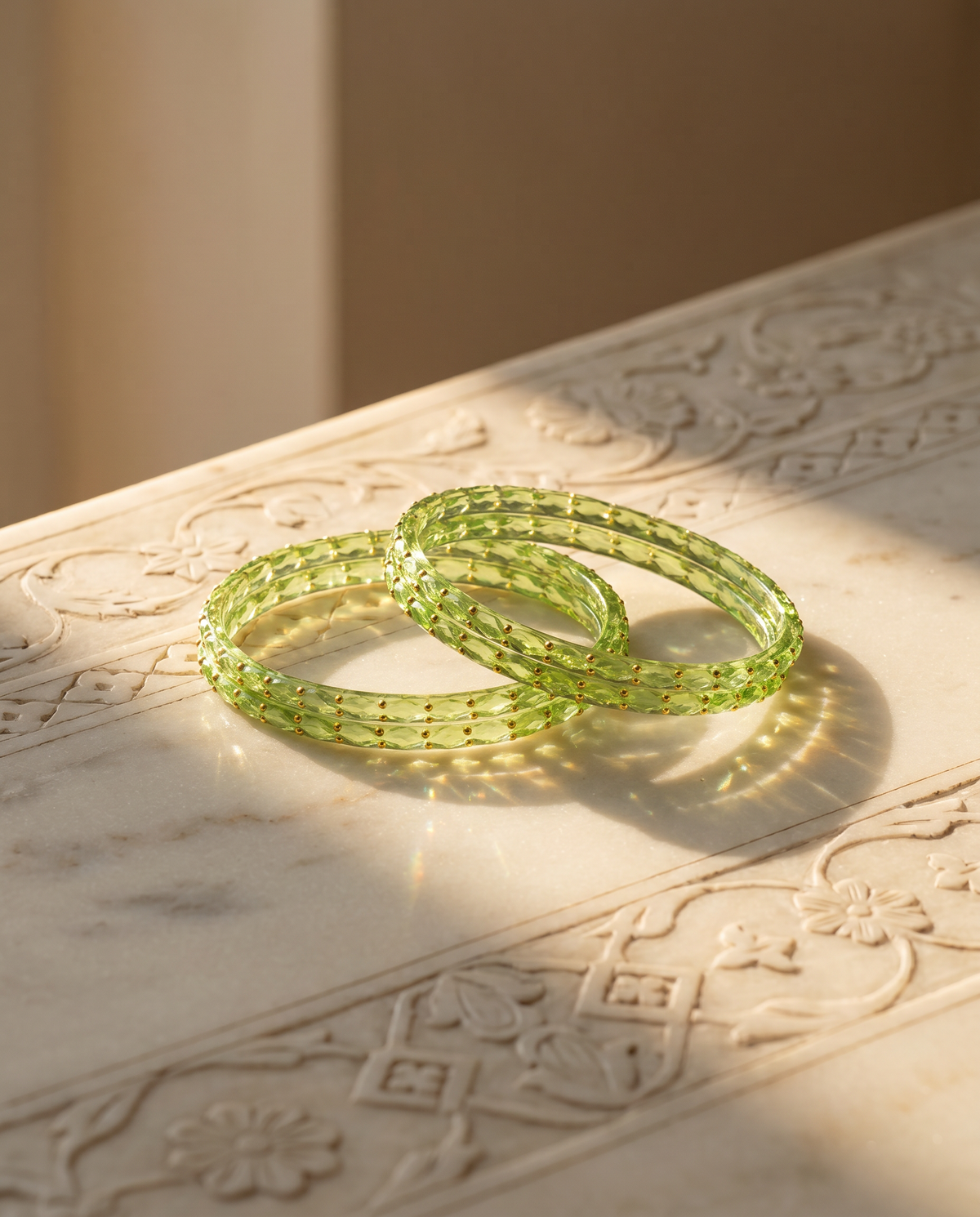 Apple Green Glitter Glass Bangles (handmade)