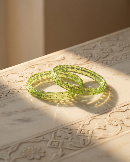 Apple Green Glitter Glass Bangles (handmade)
