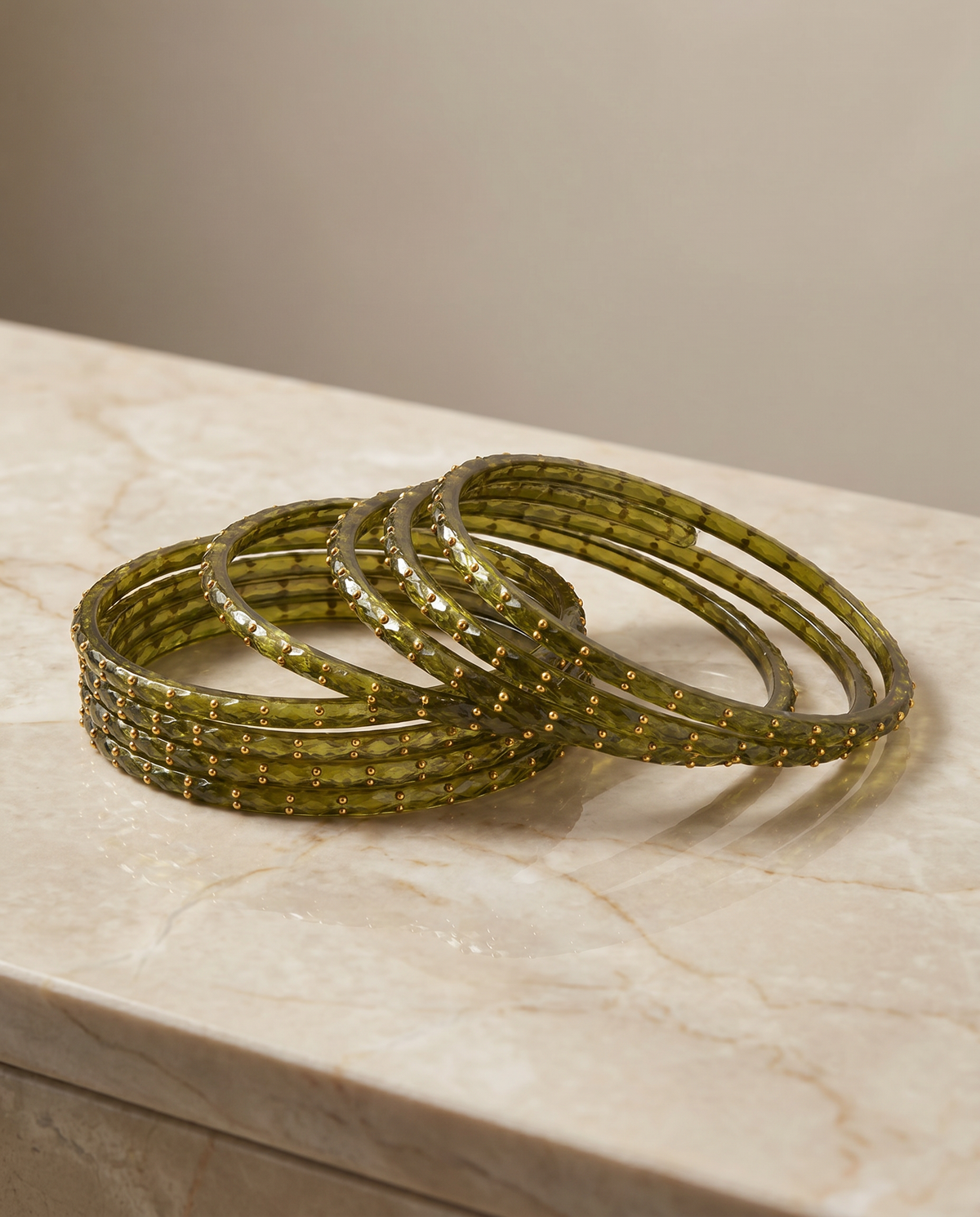 Olive Green Glitter Glass Bangles (handmade)