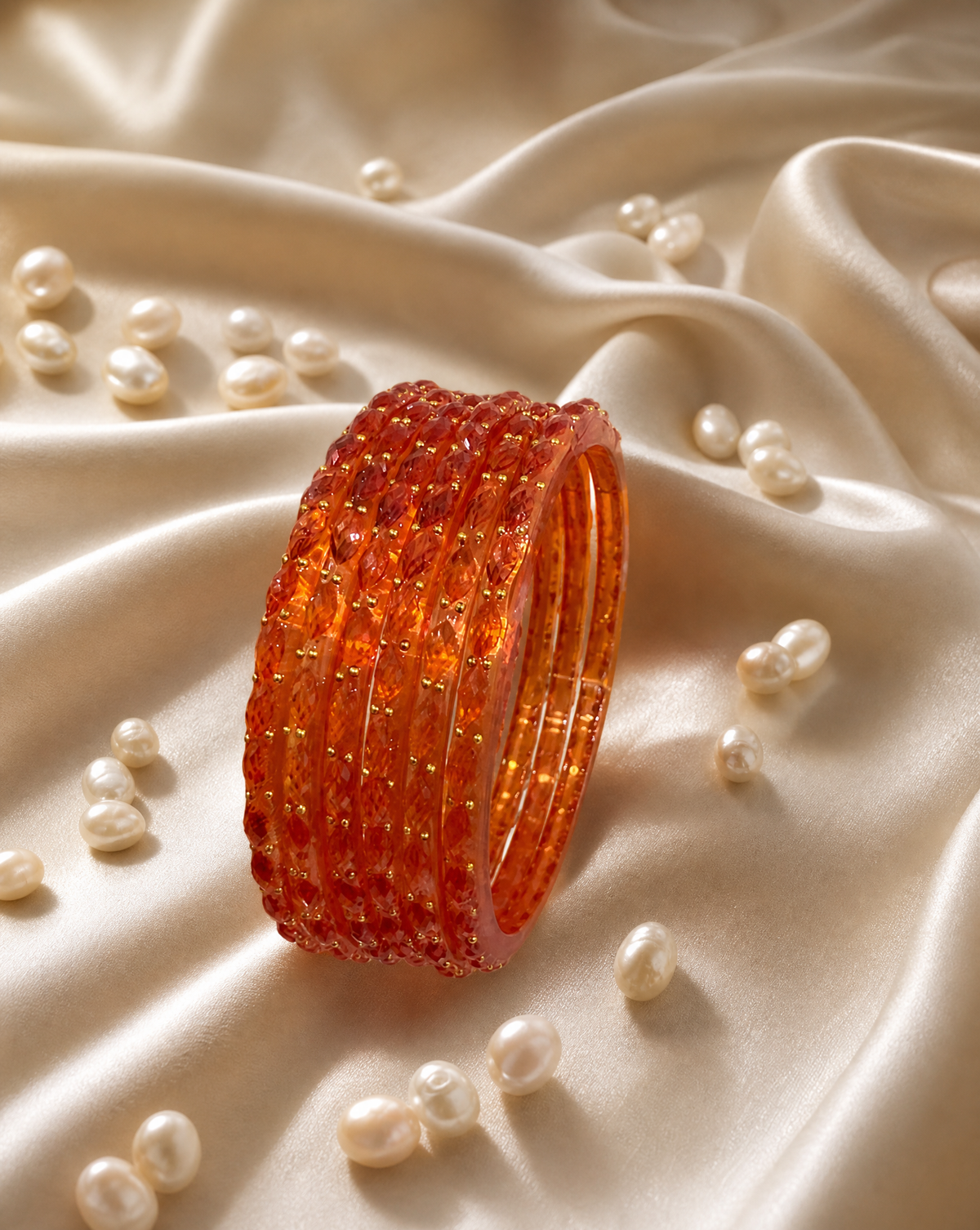 Burnt Orange Glitter Glass Bangles (handmade)