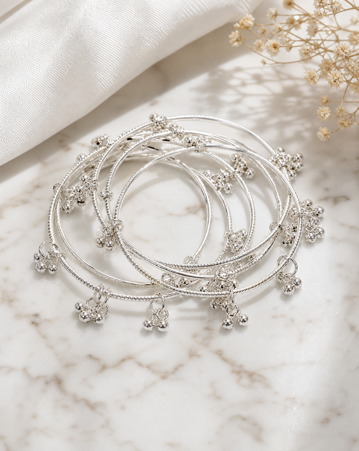 Silver Bead Bangles