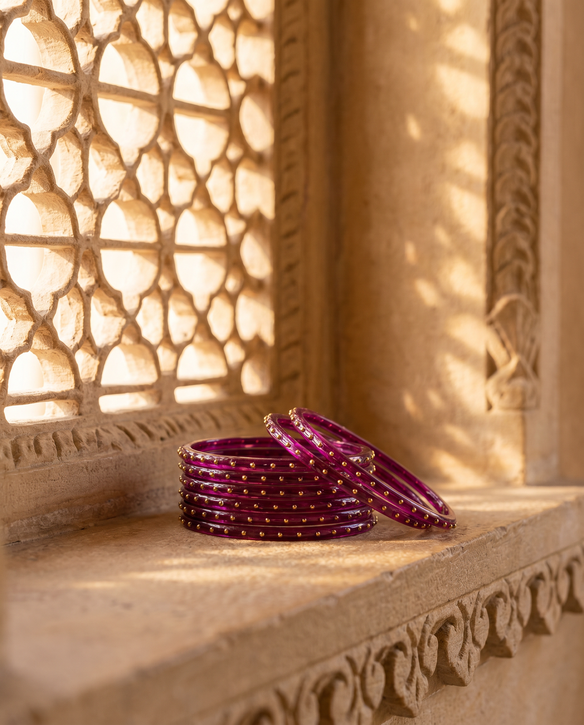Dark Pink Glitter Glass Bangles (handmade)