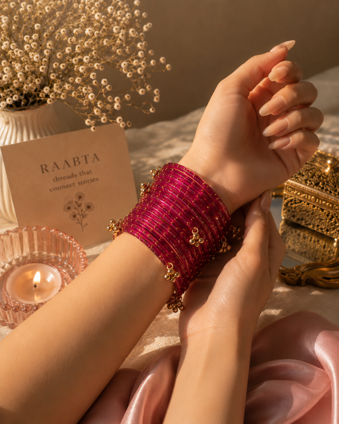 Dark Pink Glitter Glass Bangles (handmade)