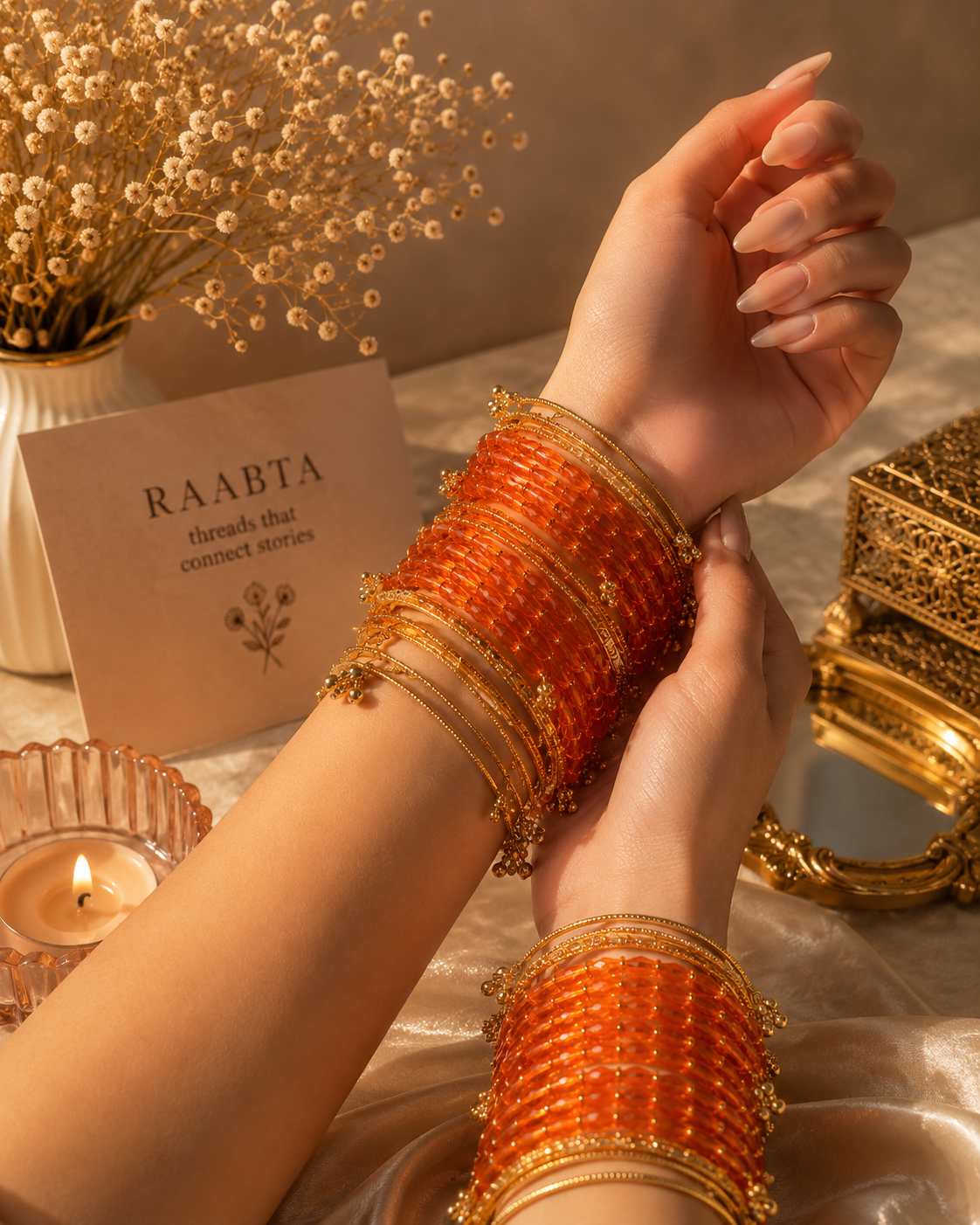 Burnt Orange Glitter Glass Bangles (handmade)