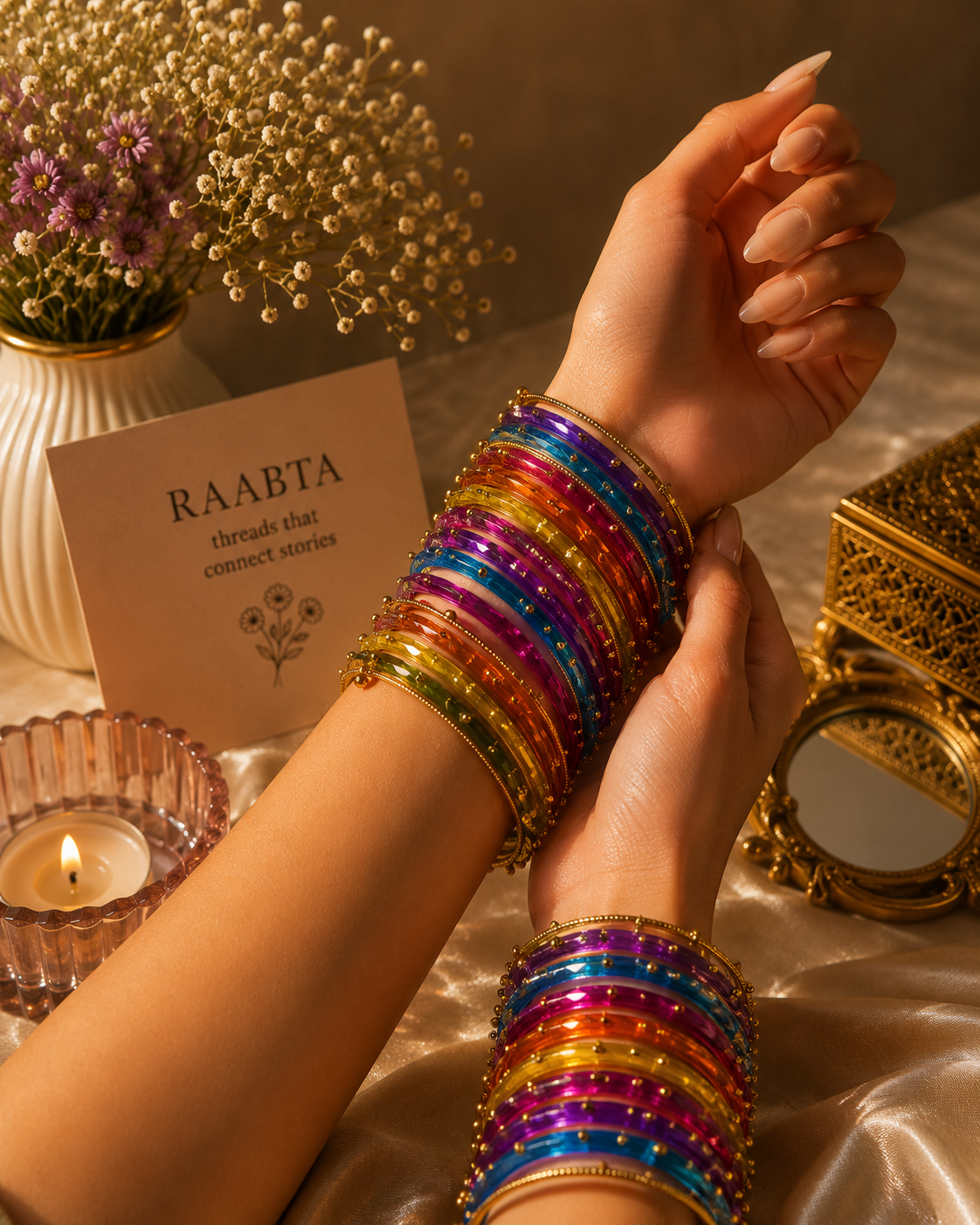 Dark Rainbow Glitter Glass Bangles (handmade)