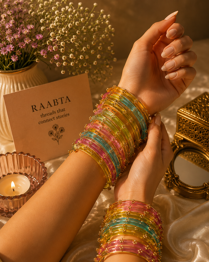 Rainbow Glitter Glass Bangles (handmade)