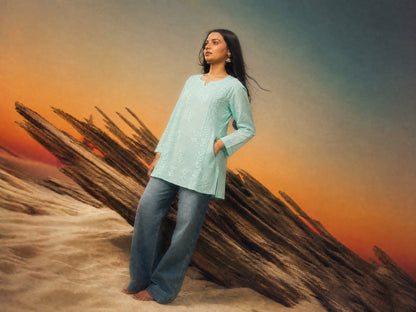 Azure Bloom Kurti Aqua