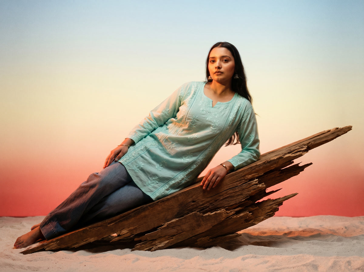 Azure Bloom Kurti Aqua