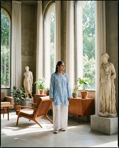 Azure Bloom Kurti Sky Blue
