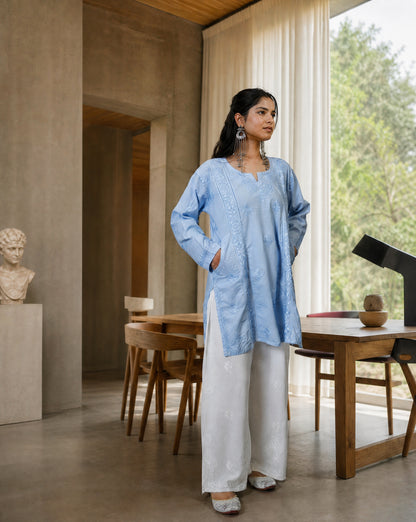 Azure Bloom Kurti Sky Blue