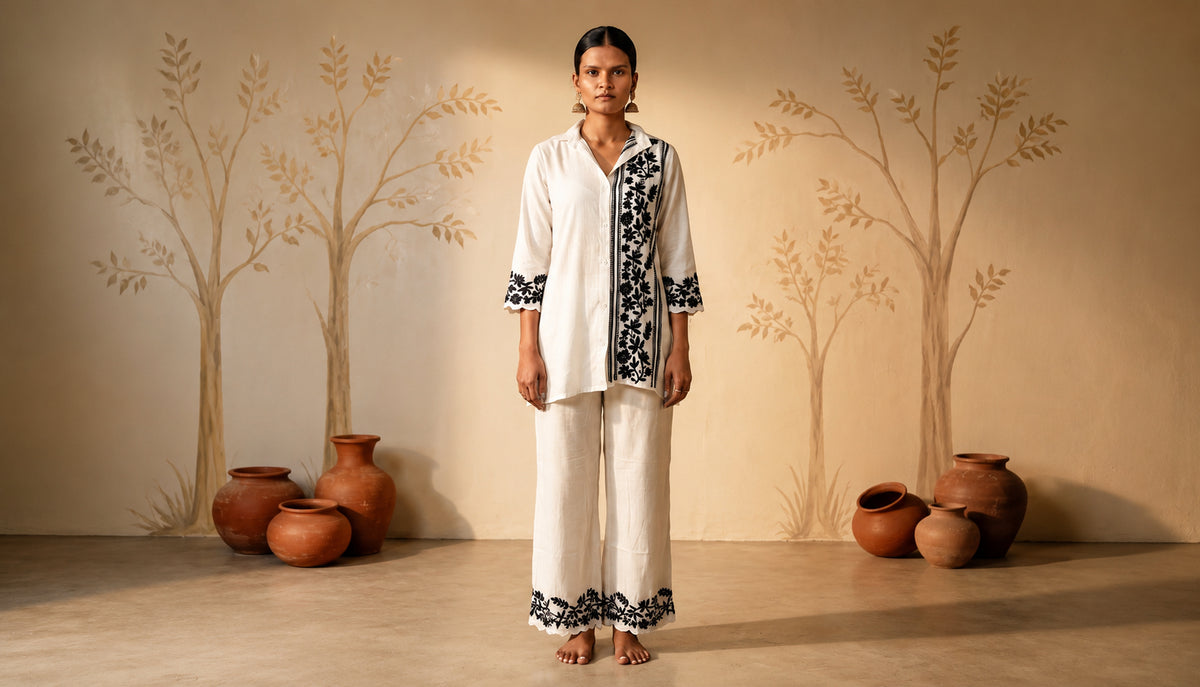 Floral Embroidered Cord Set