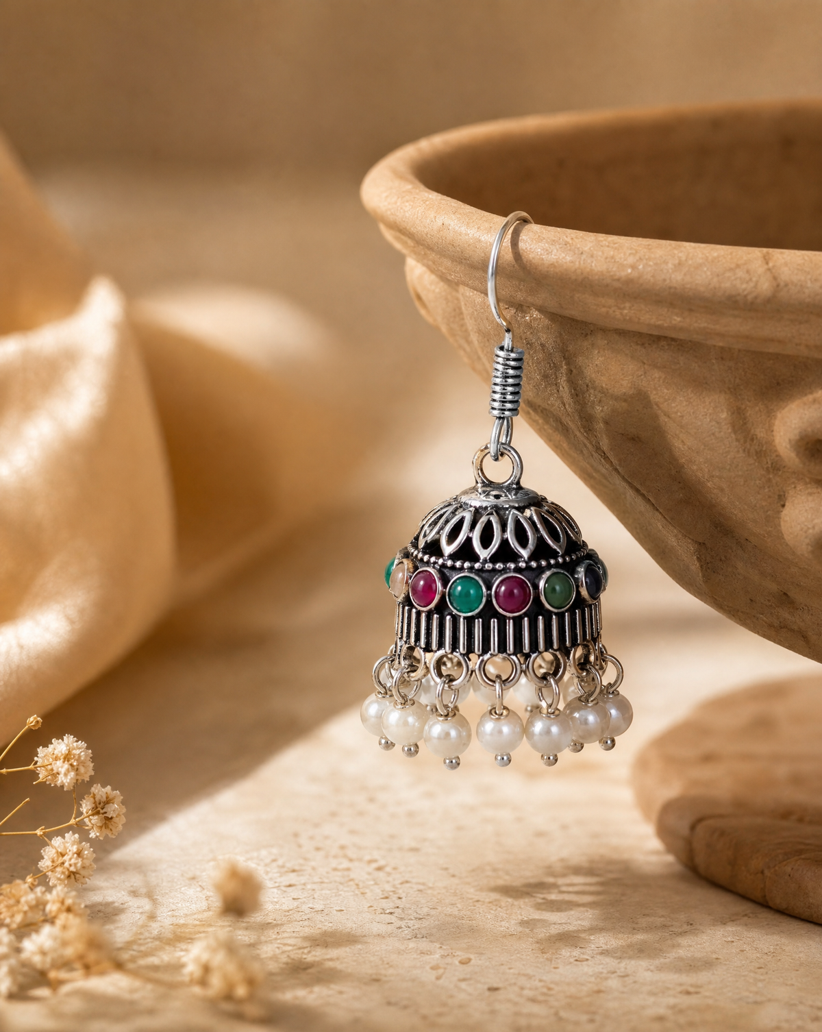 German Silver Jhumka Multi