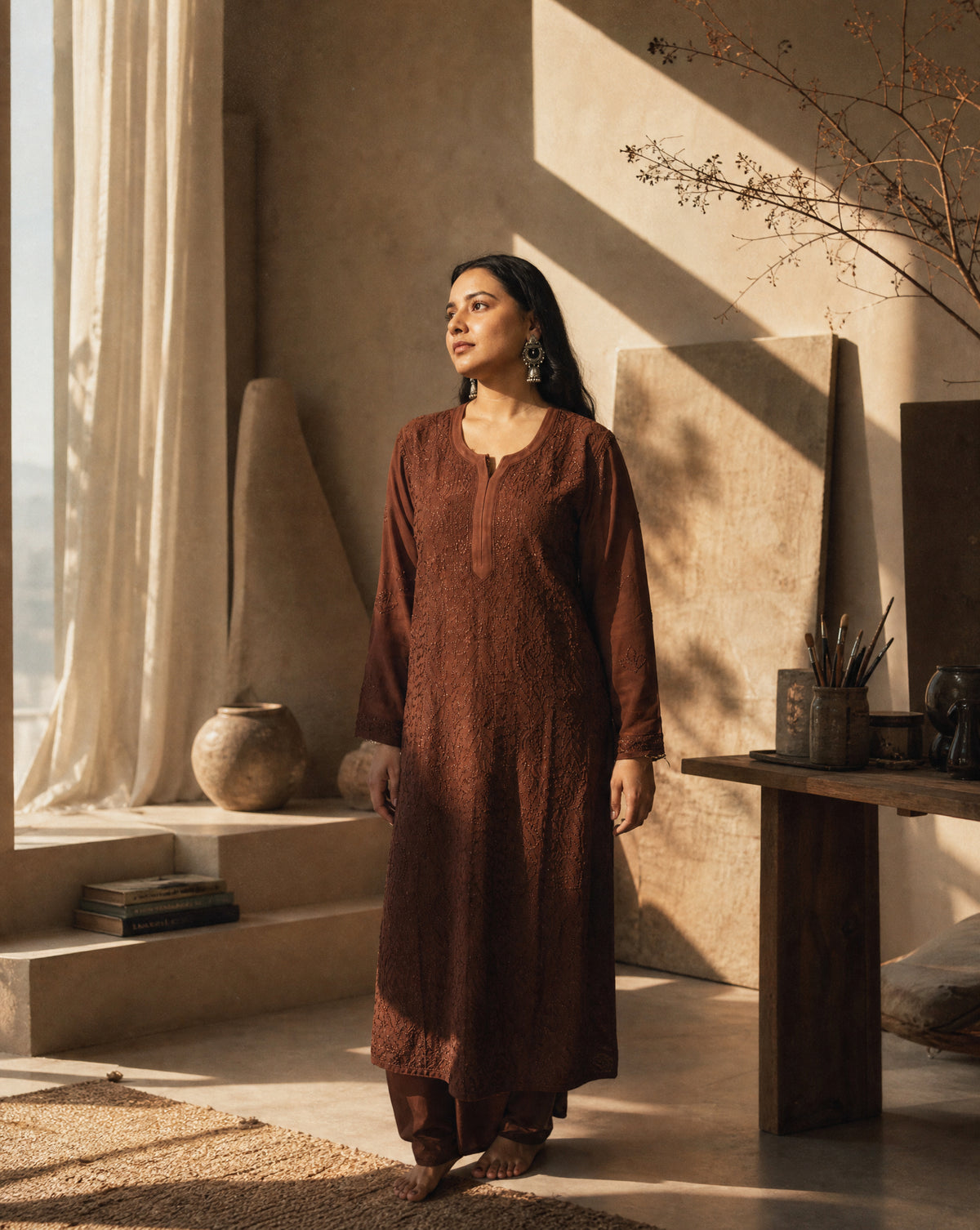 Long Kurta Set Brown