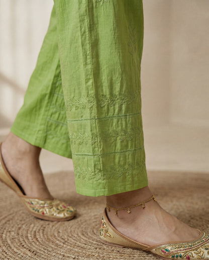 Ombre Floral Embroidered Suit Set Green