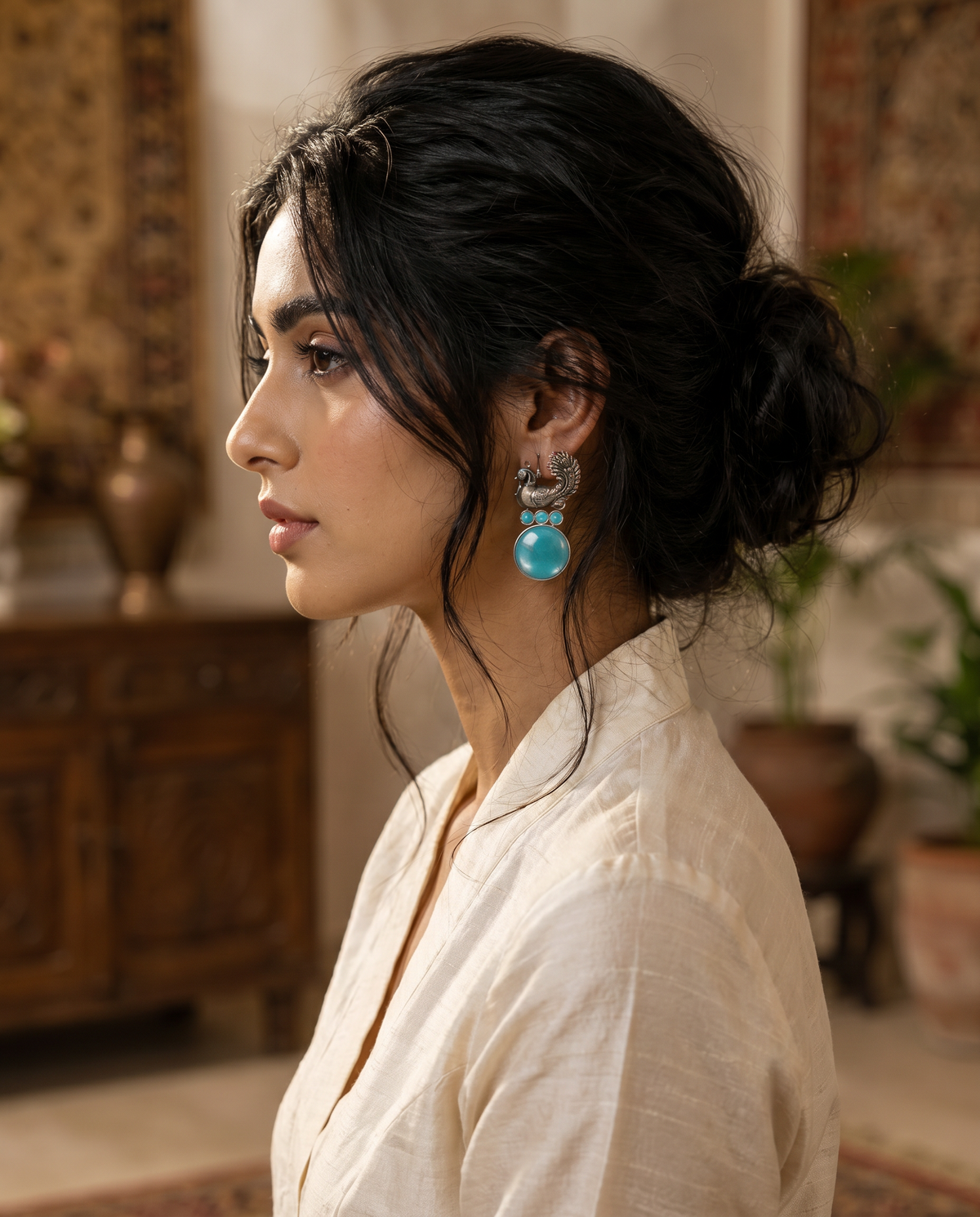 Peacock Stone Jhumka Mint