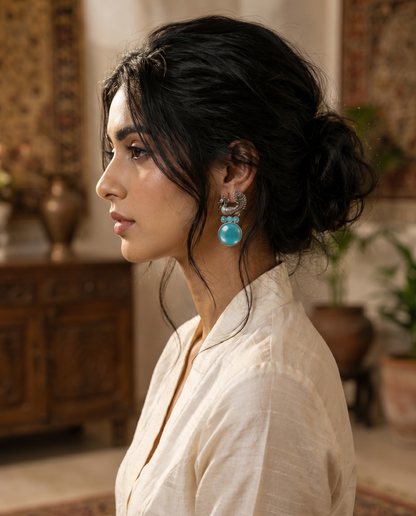 Peacock Stone Jhumka Mint