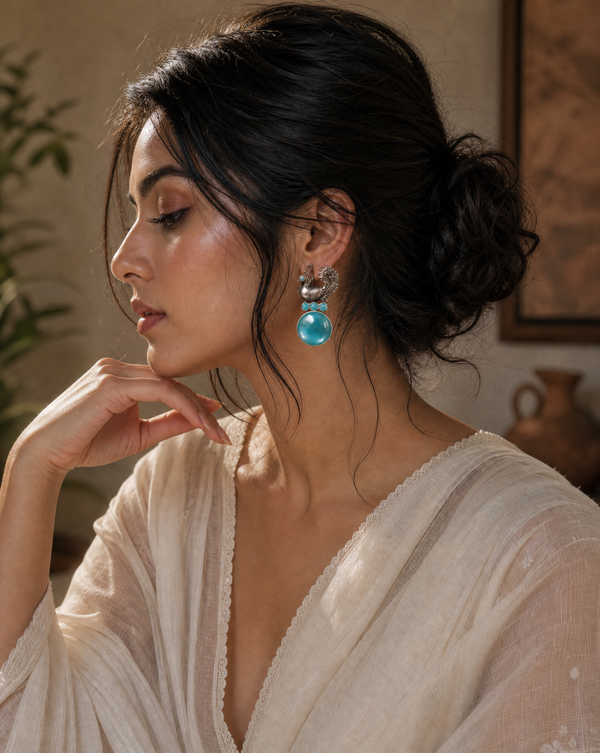 Peacock Stone Jhumka Mint