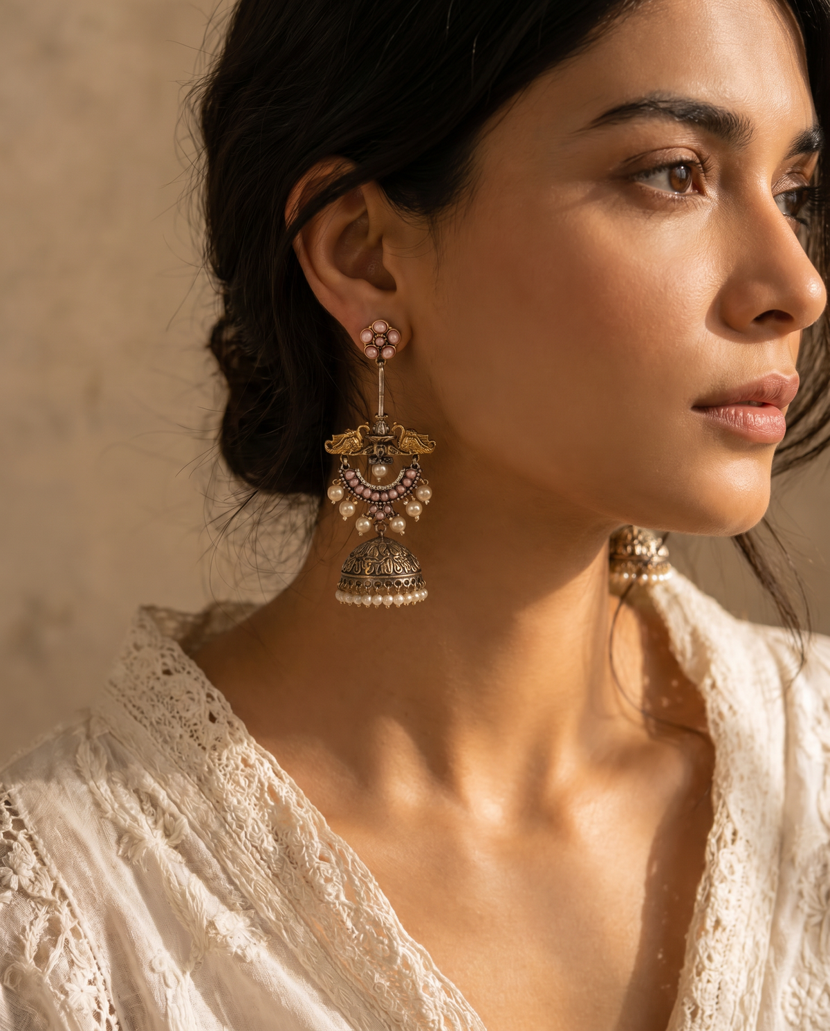 Pearl and stone work jhumka