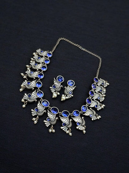 Oxidised Bird design Choker Necklace Set