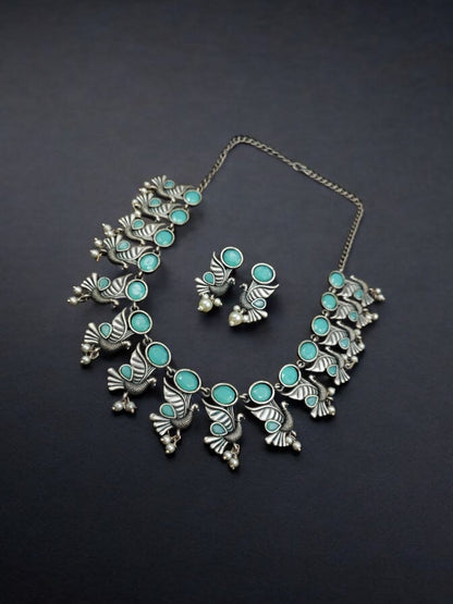 Oxidised Bird design Choker Necklace Set