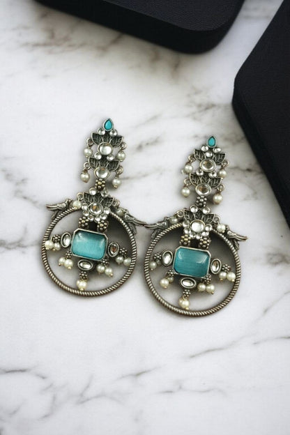 Beautiful Bird design Earring Stone & Pearl Work
