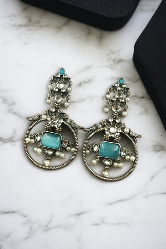 Beautiful Bird design Earring Stone & Pearl Work