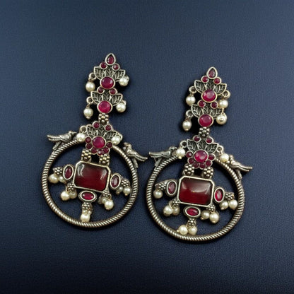 Beautiful Bird design Earring Stone & Pearl Work