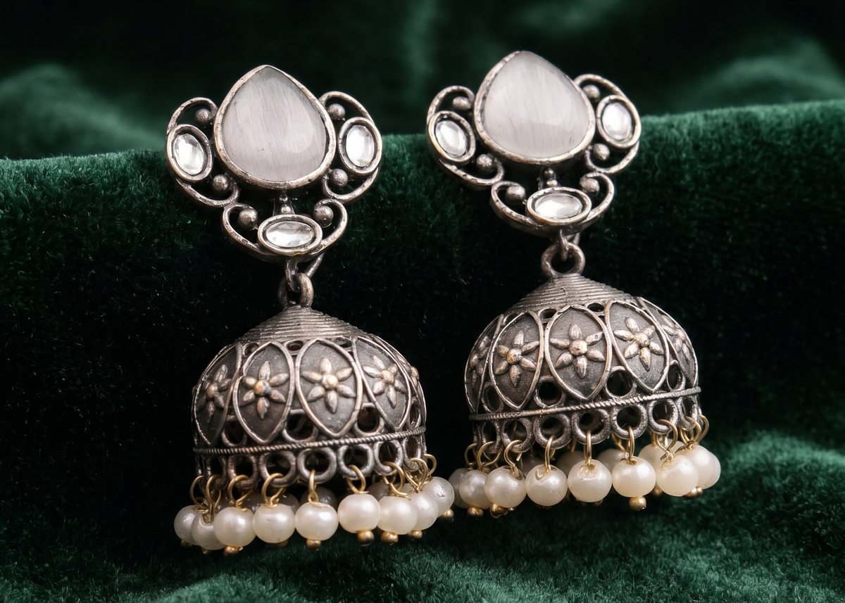 Premium Silver drop jhumka Silver
