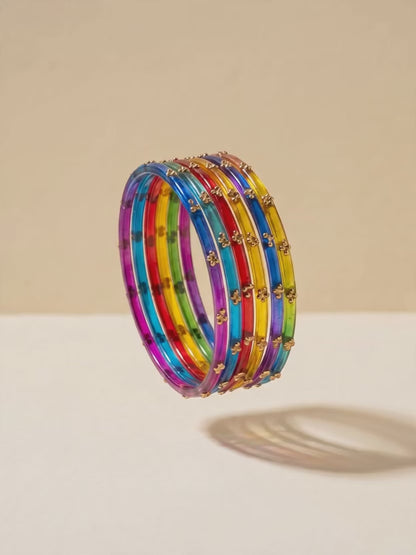 Dark Rainbow Glitter Glass Bangles (handmade)