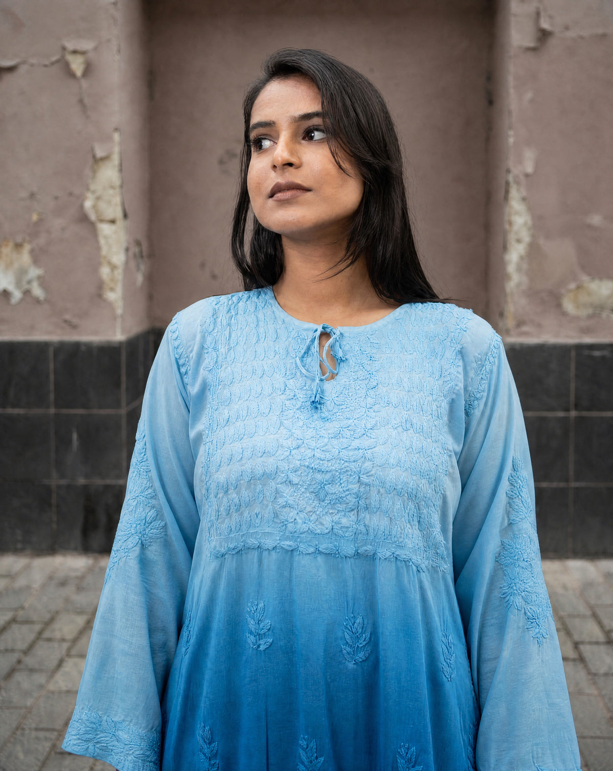 Relaxed Embroidered Shirt & Palazzo Set Blue