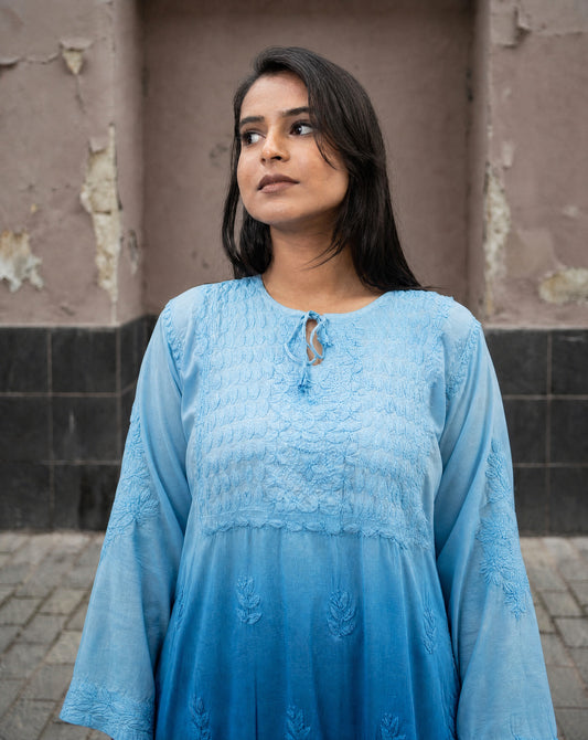 Relaxed Embroidered Shirt & Palazzo Set Blue