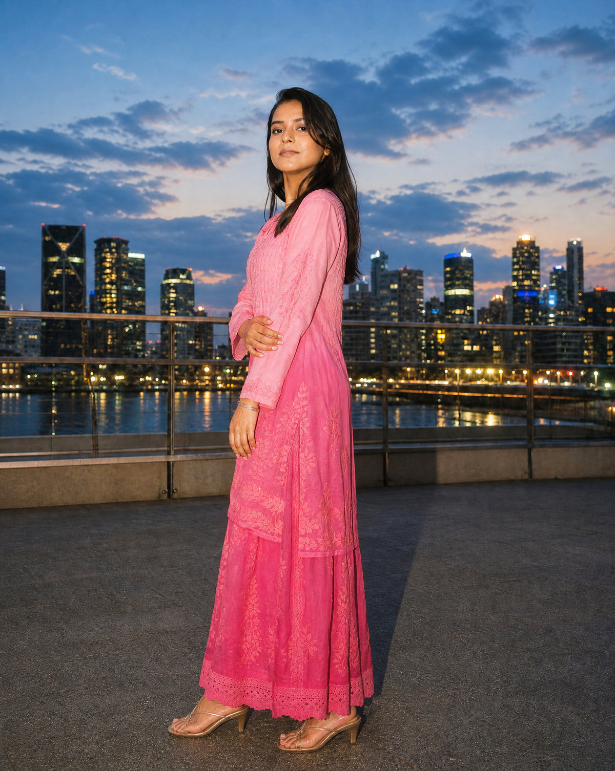 Relaxed Embroidered Shirt & Palazzo Set Pink