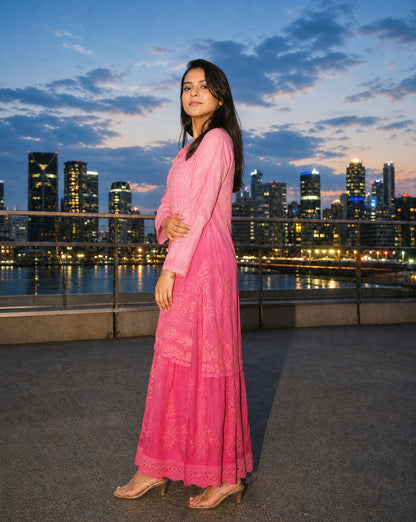 Relaxed Embroidered Shirt & Palazzo Set Pink