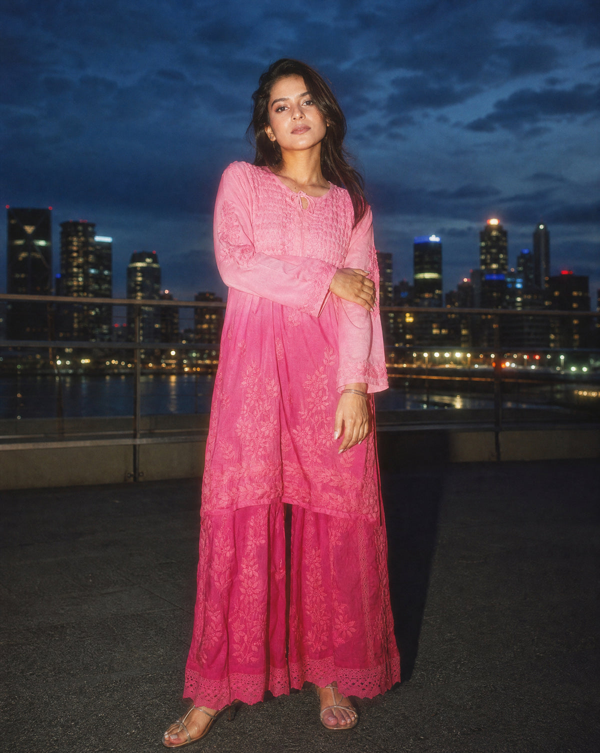 Relaxed Embroidered Shirt & Palazzo Set Pink