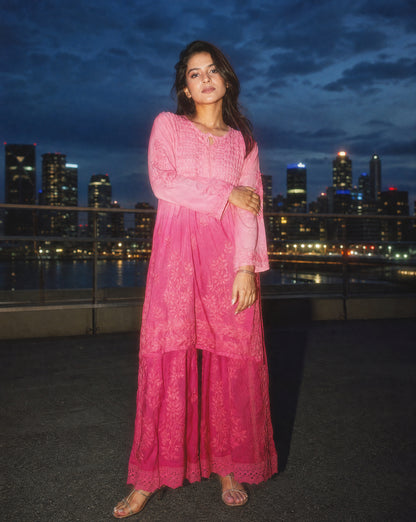 Relaxed Embroidered Shirt & Palazzo Set Pink