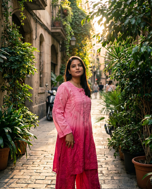 Relaxed Embroidered Shirt & Palazzo Set Pink