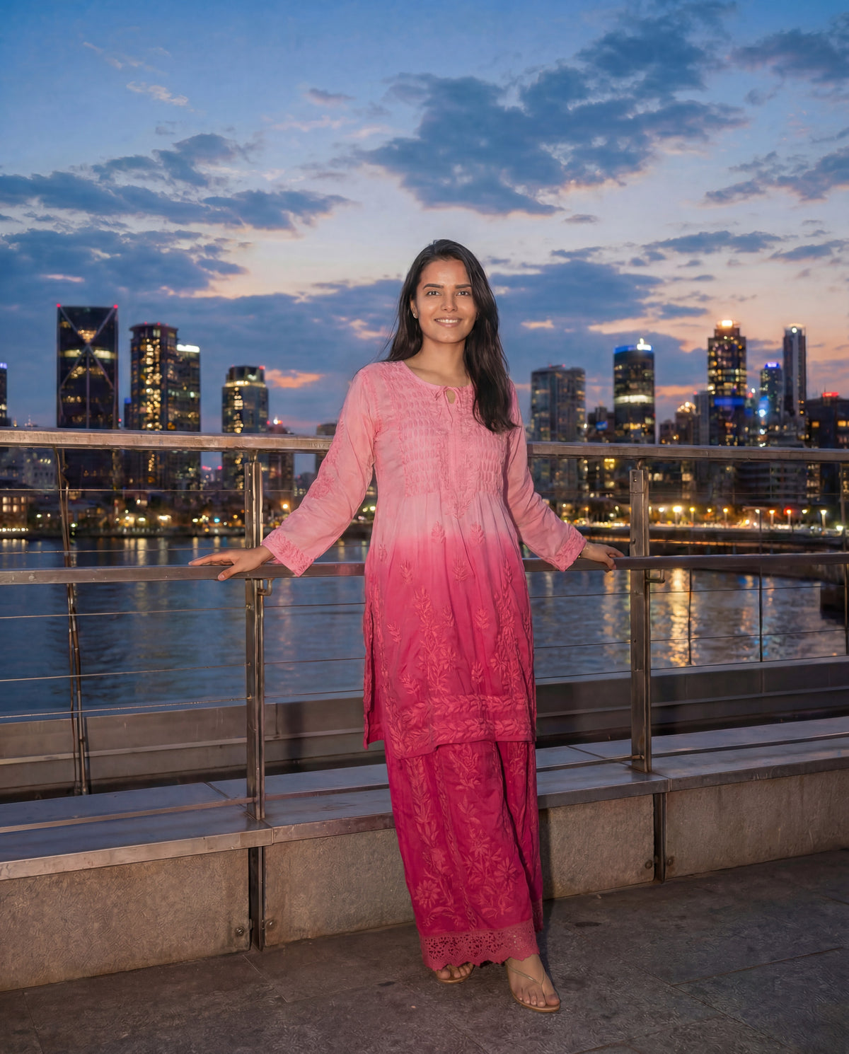 Relaxed Embroidered Shirt & Palazzo Set Pink