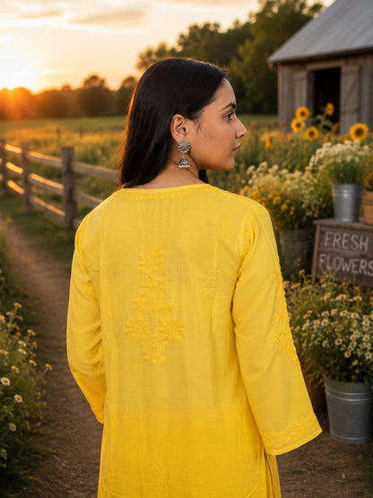 Relaxed Embroidered Shirt & Palazzo Set Yellow