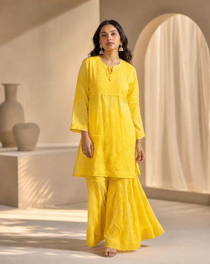 Relaxed Embroidered Shirt & Palazzo Set Yellow