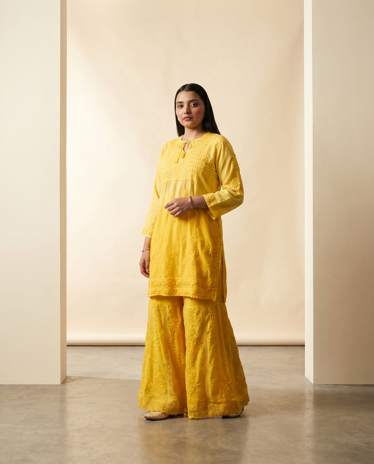 Relaxed Embroidered Shirt & Palazzo Set Yellow